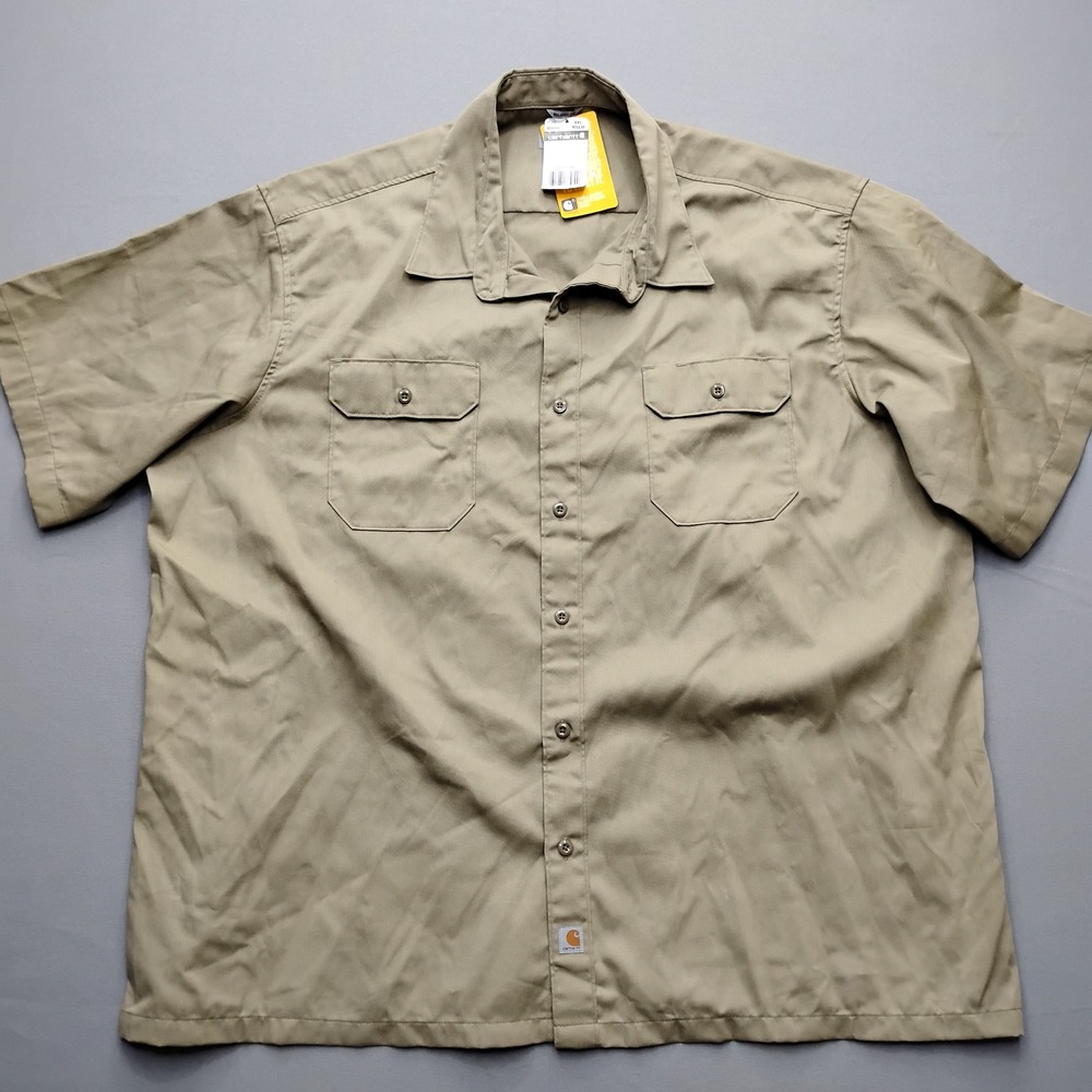 Carhartt Mens 4XL Khaki Twill Short Sleeve Work Shirt S223-KHI Relaxed Fit